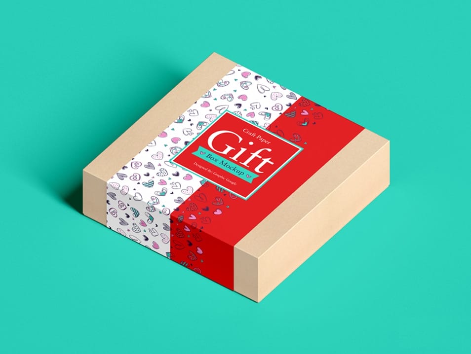 Free Craft Paper Square Gift Box Mockup
