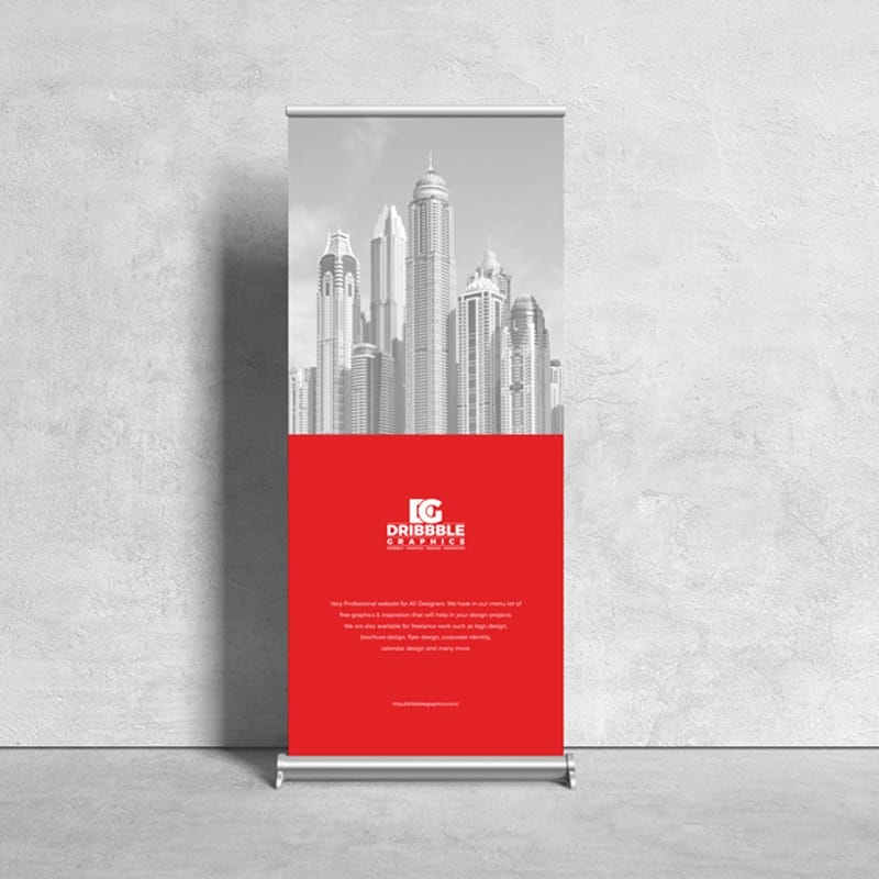 Free Front View Roll Up Stand Mockup