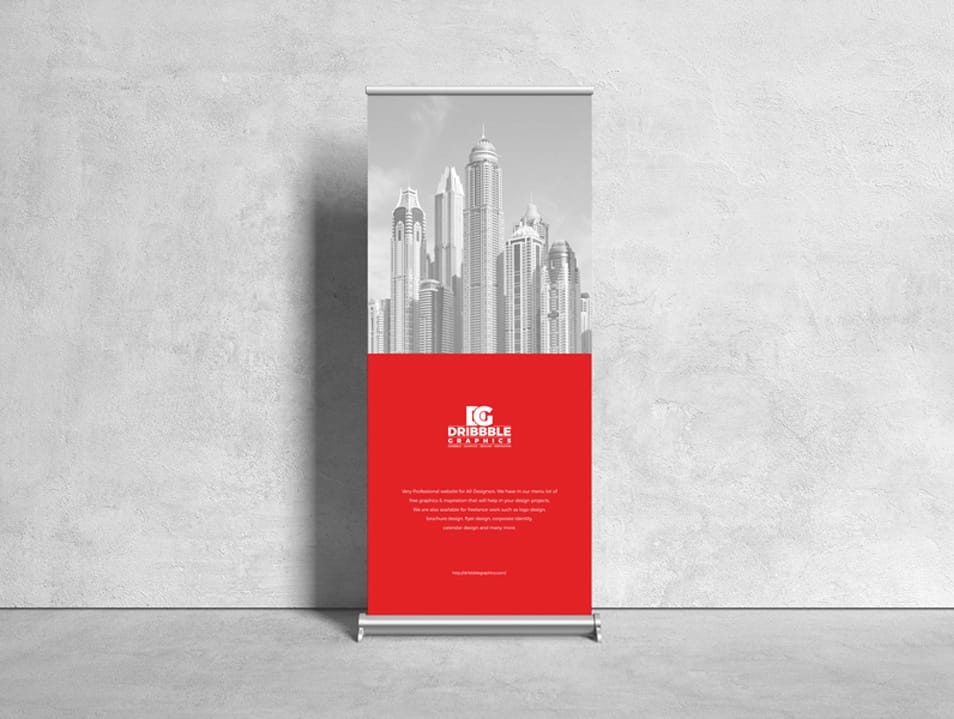 Free Front View Roll Up Stand Mockup
