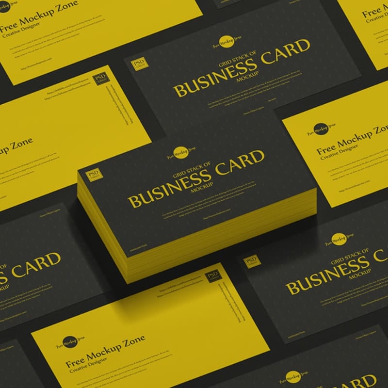 Free Grid Stack of Business Card Mockup