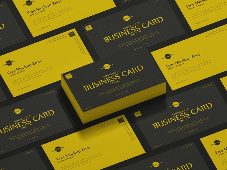 Free Grid Stack of Business Card Mockup