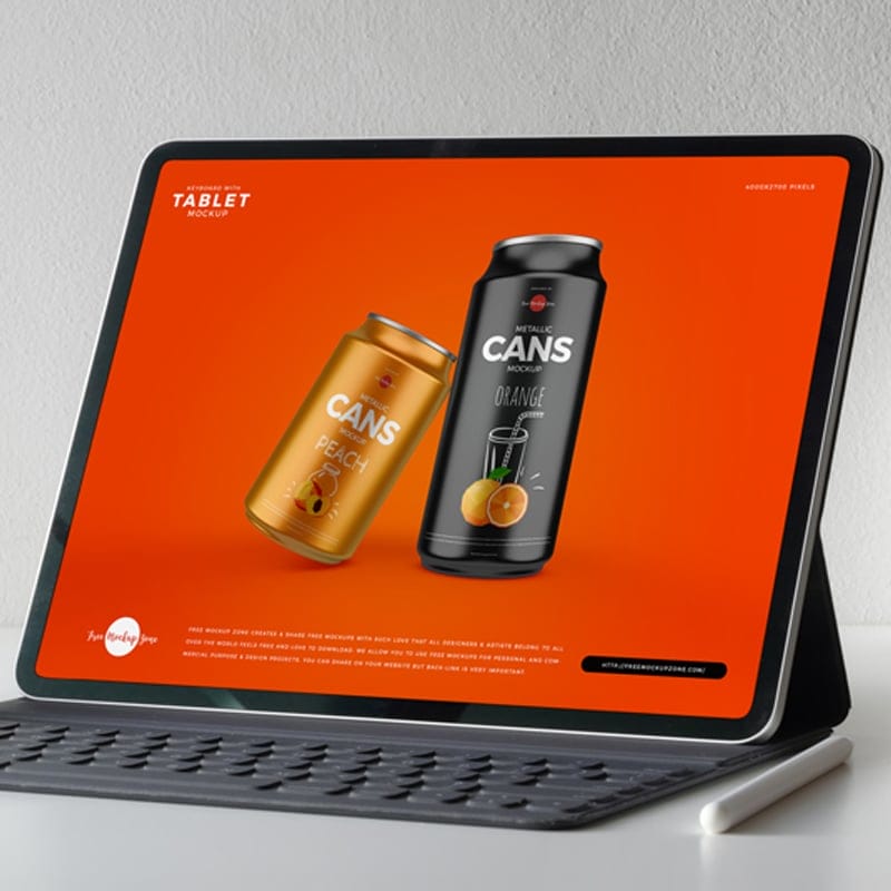Free Keyboard With Tablet Mockup