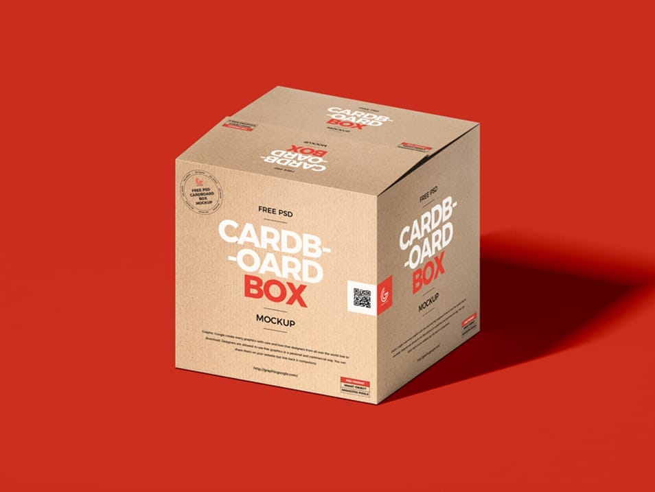 Free PSD Square Cardboard Box Packaging Mockup