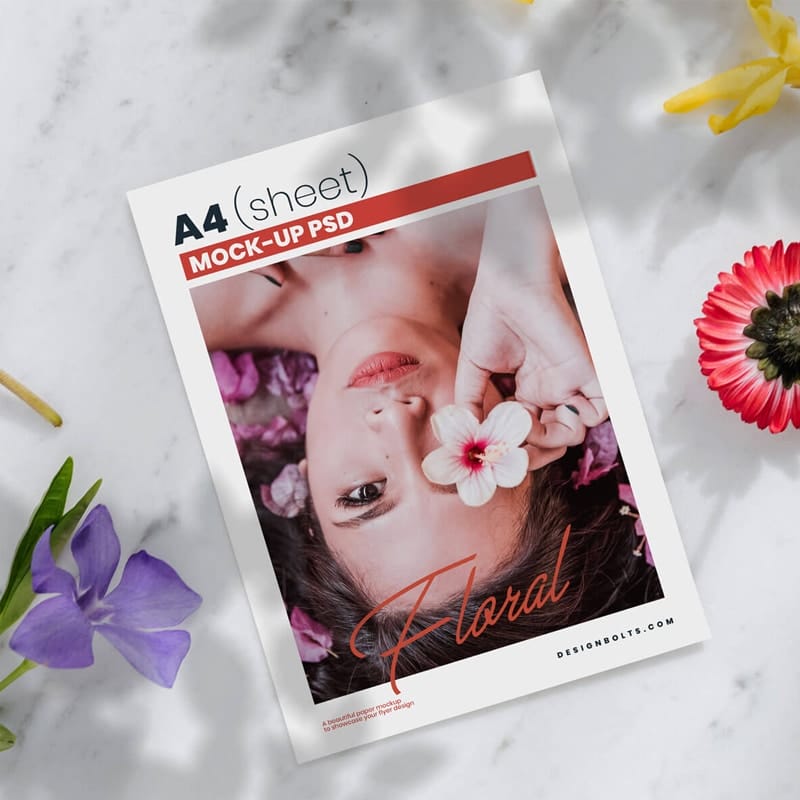 Free Shadow Floral A4 Flyer Mockup PSD