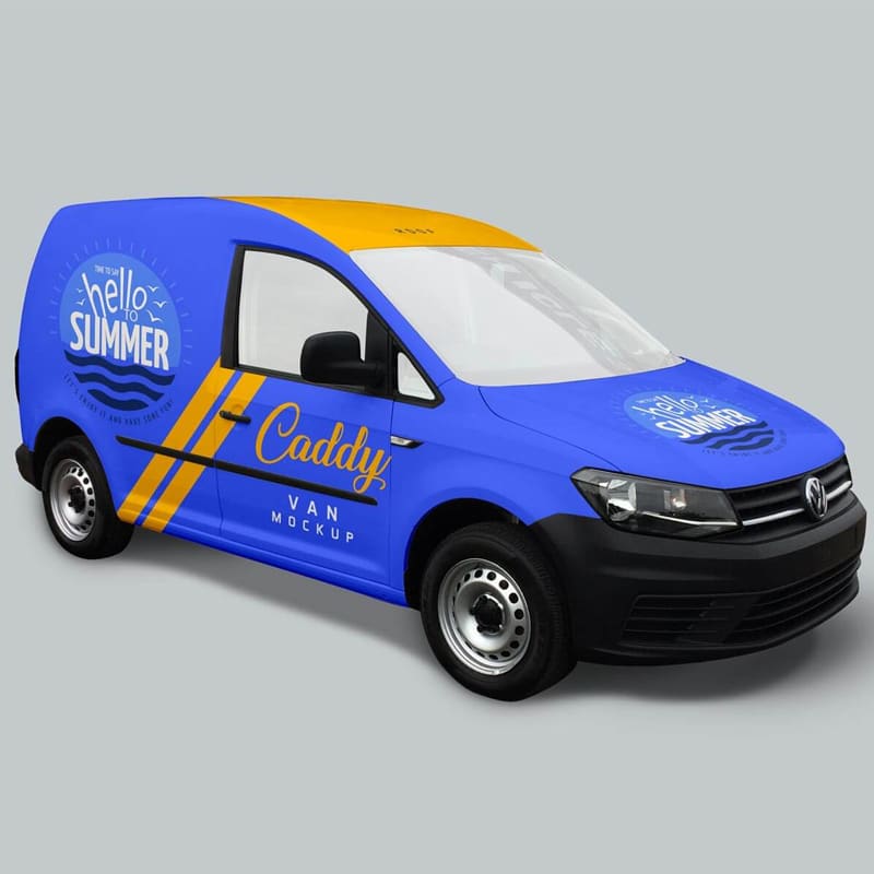Free Volkswagen Caddy Van Vehicle Mockup PSD