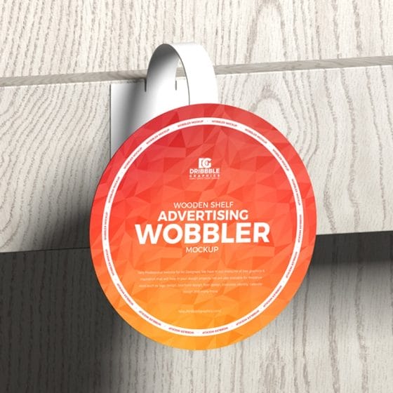Free Wooden Shelf Advertising Wobbler Mockup