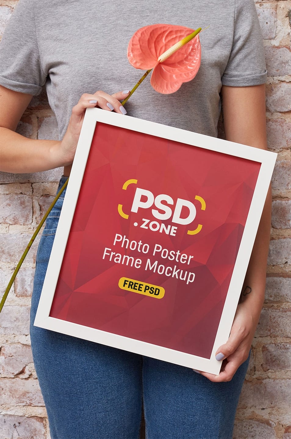 Girl Holding Frame Mockup PSD