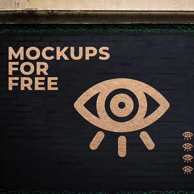 Golden Art On Brick Wall Mockup