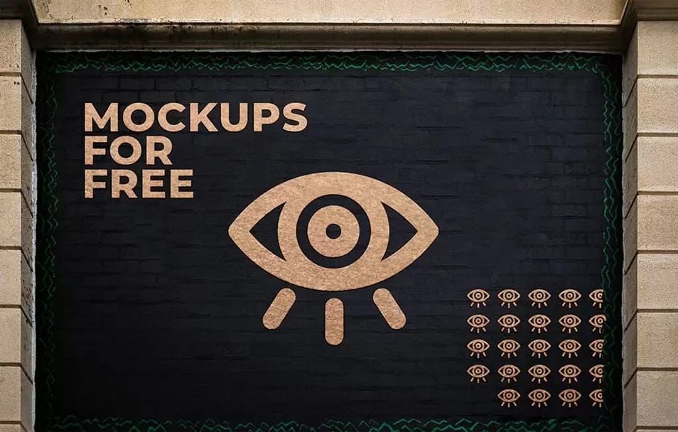 Golden Art On Brick Wall Mockup