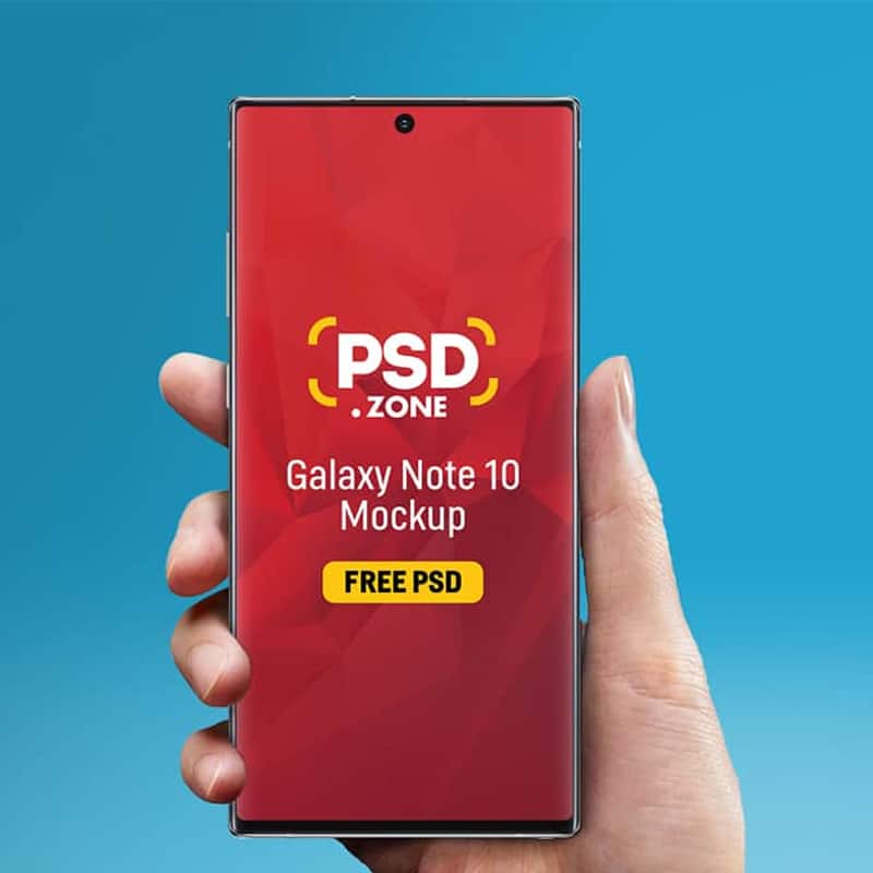 Hand Holding Galaxy Note10 Mockup