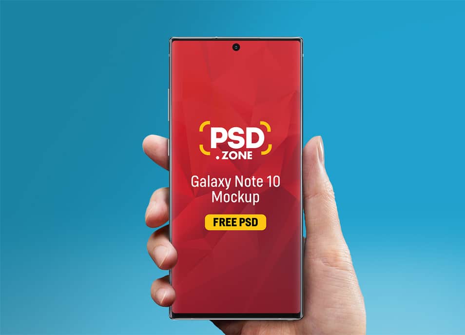 Hand Holding Galaxy Note10 Mockup