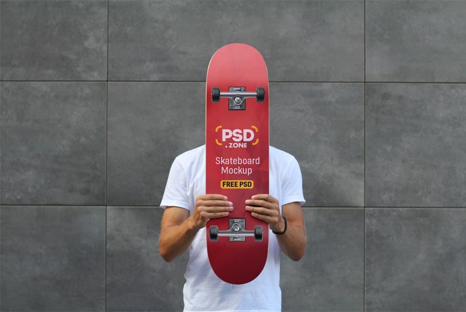 Hand Holding Skateboard Mockup PSD