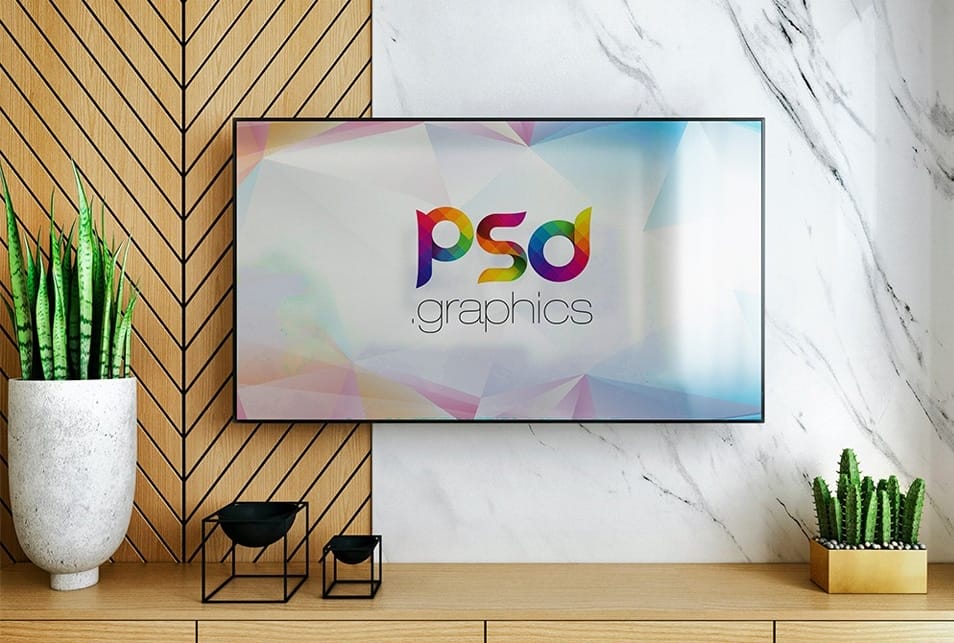 Smart TV on Wall Mockup