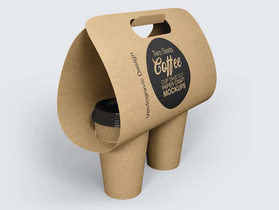 Two Seats Coffee Cup Take Out Paper Craft Mockups