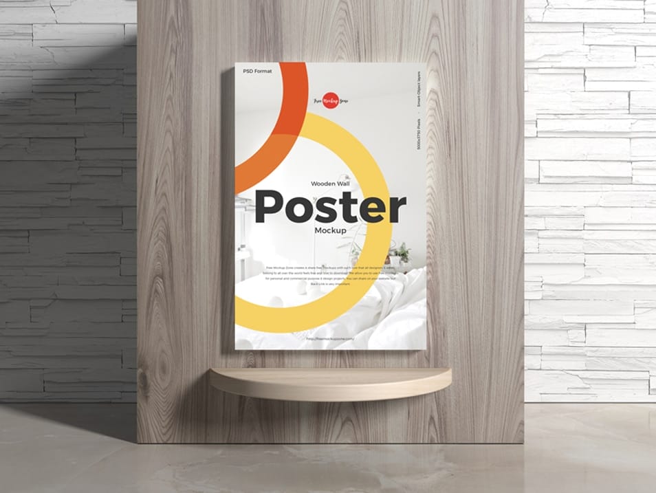 Free Poster on Wooden Wall Mockup
