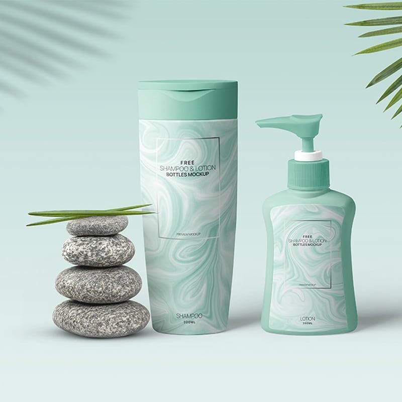 Free Shampoo & Lotion Bottles Mockup