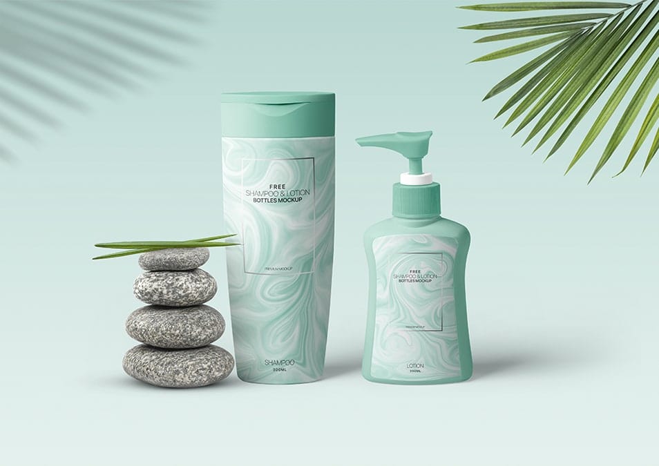 Free Shampoo & Lotion Bottles Mockup
