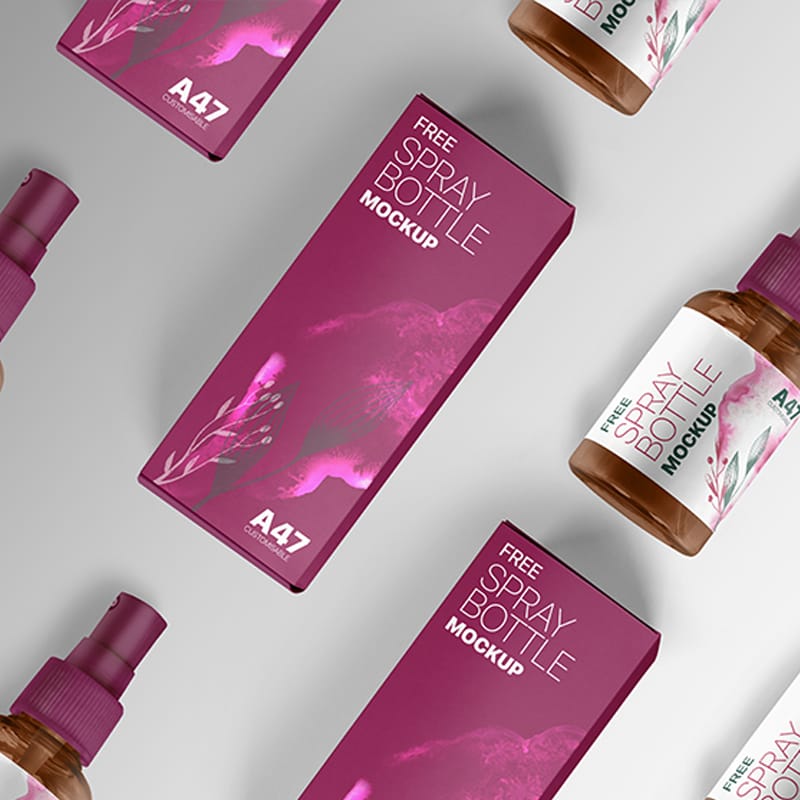 Free Spray Bottle With Box Mockup