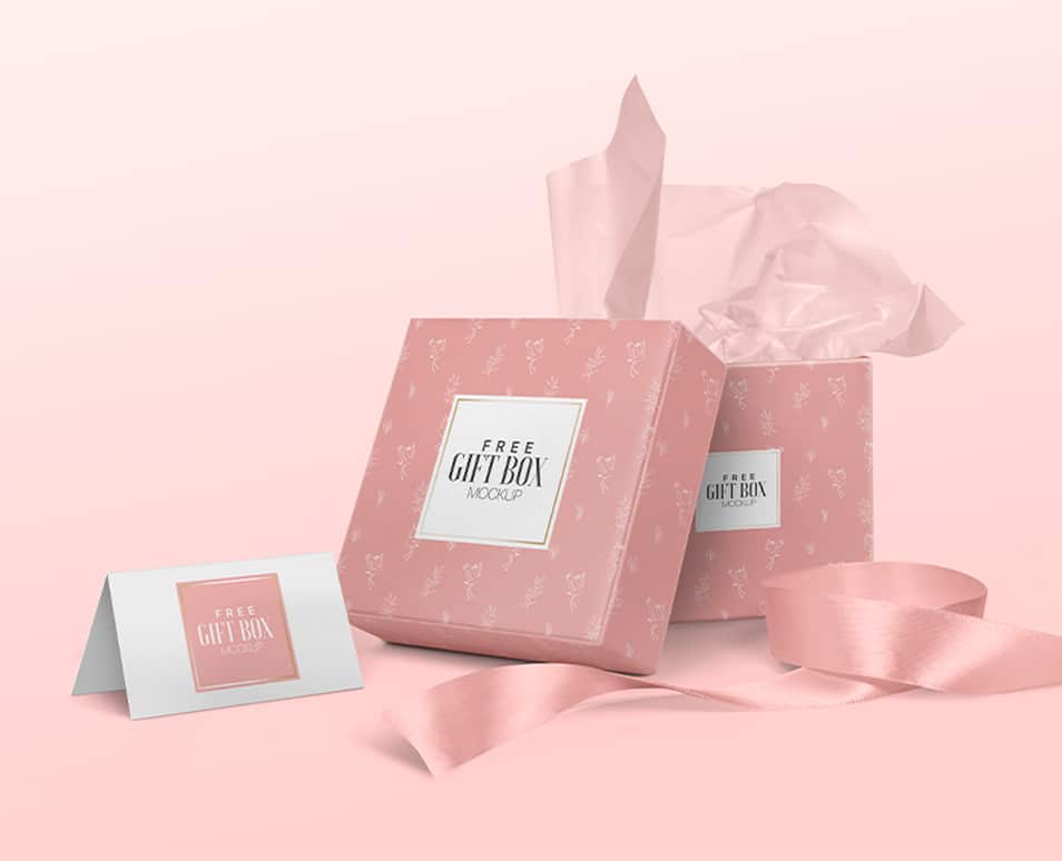 Free Square Gift Box Mockup