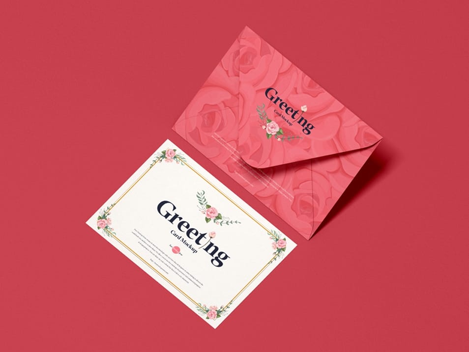 Free Top View Envelope With Greeting Card Mockup