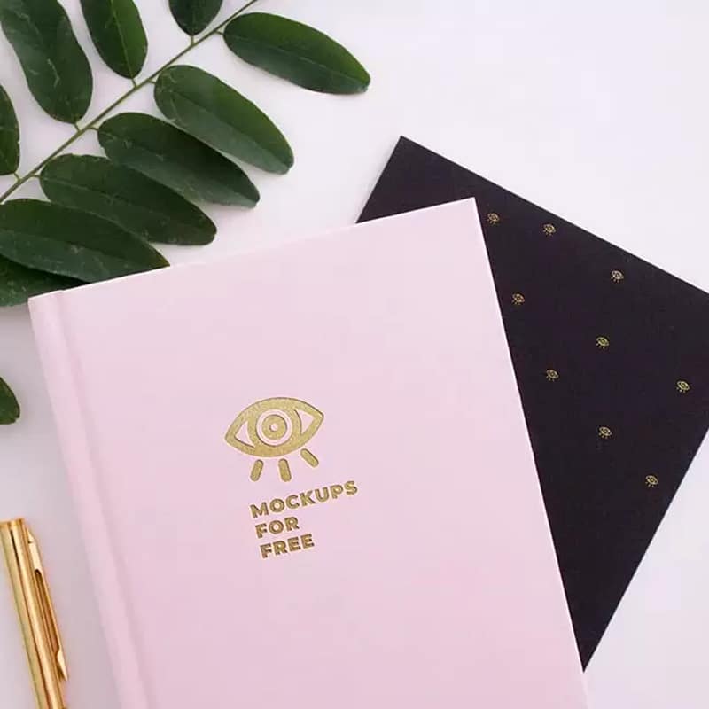 Notebook Gold Texture Logo Mockup
