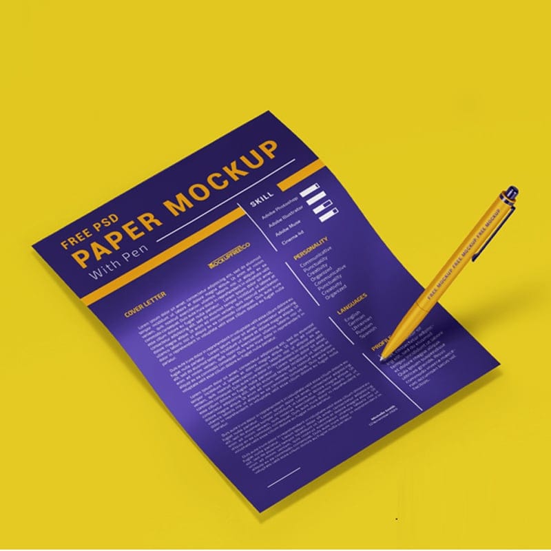 Paper and Pen Free PSD Mockups