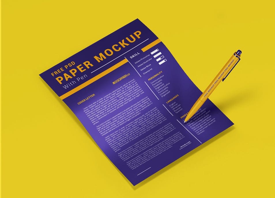 Paper and Pen Free PSD Mockups