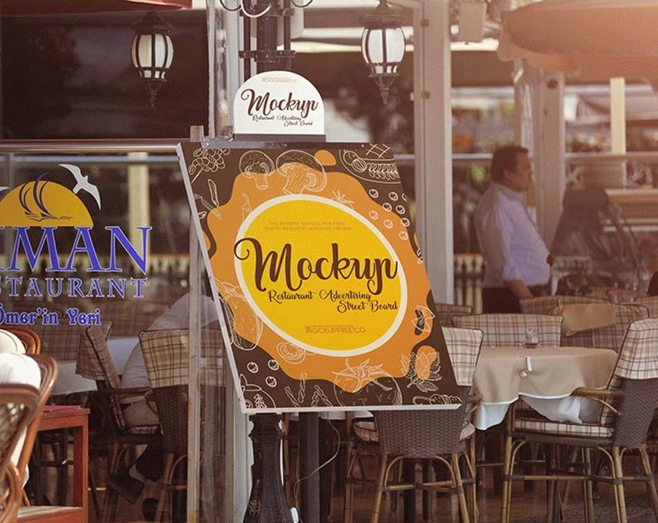 Restaurant Advertising Street Board Free PSD Mockups