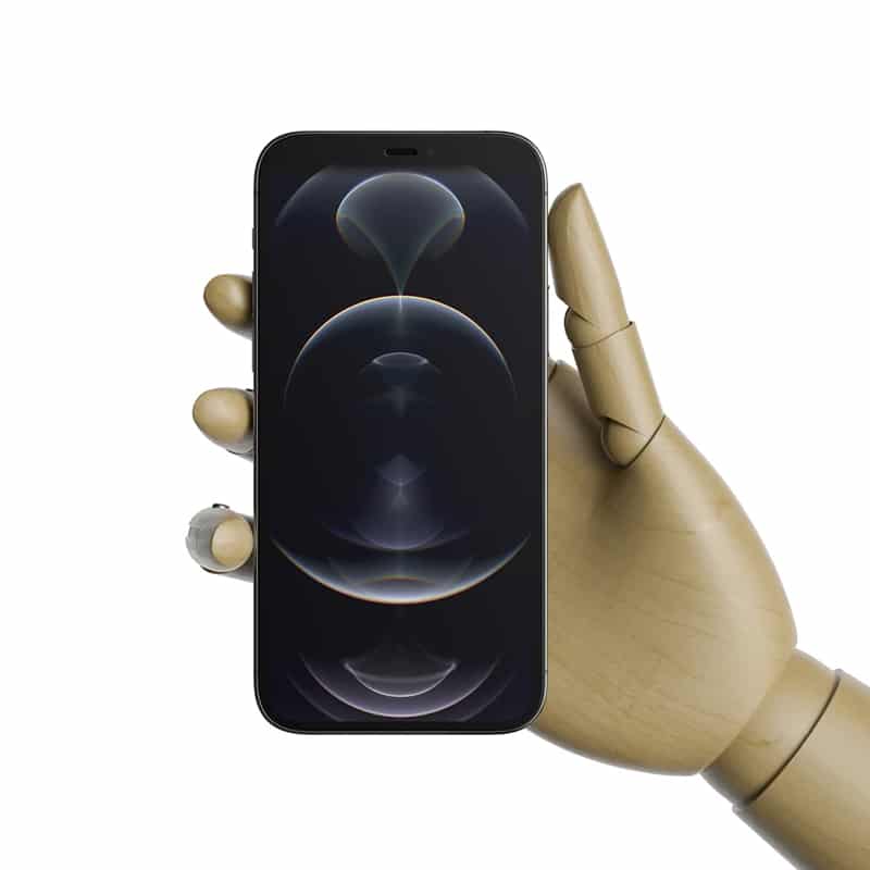 Wooden Hand Holding iPhone 12 Pro Mockup