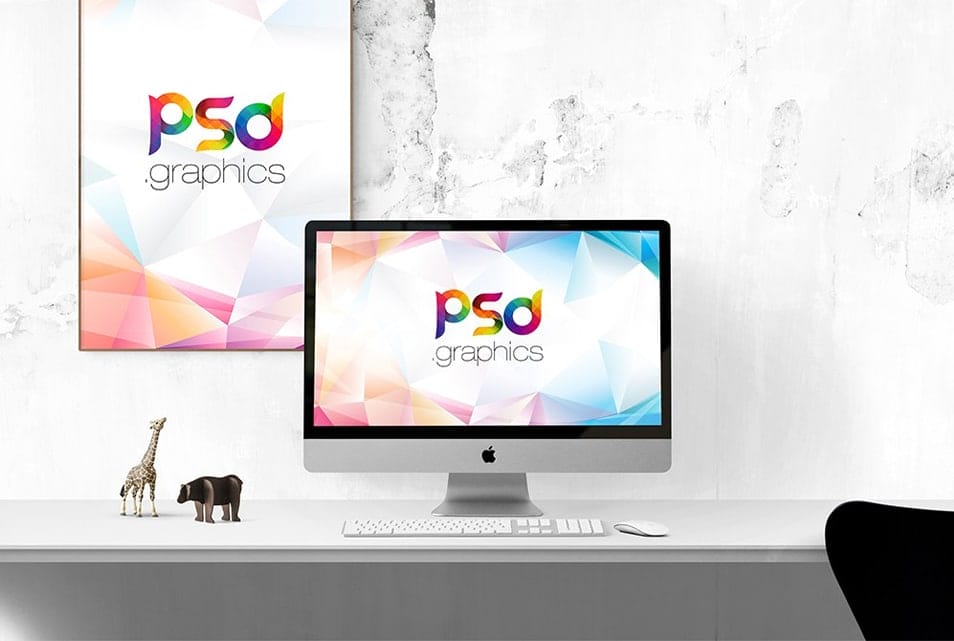iMac with Wall Poster Mockup