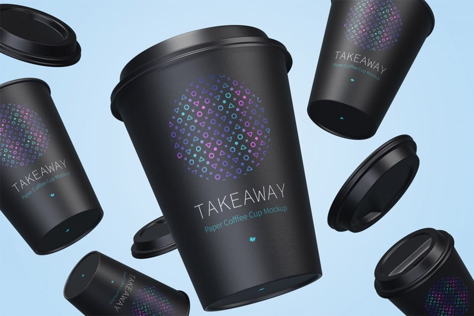 12oz Paper Coffee Cups with Caps Mockup