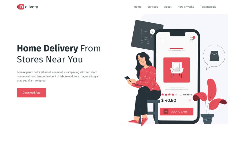 Delivery Food Delivery App Landing Page Template