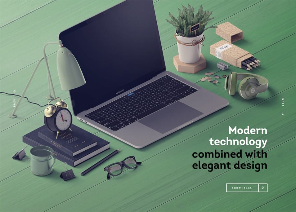 Device On Table With Many Items Mockup Isometric