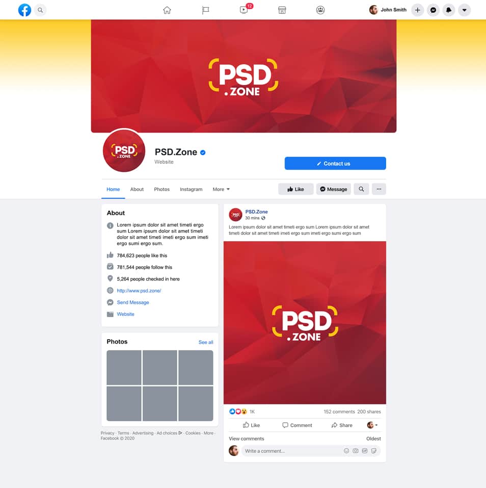 Facebook Brand Page Mockup 2020 PSD