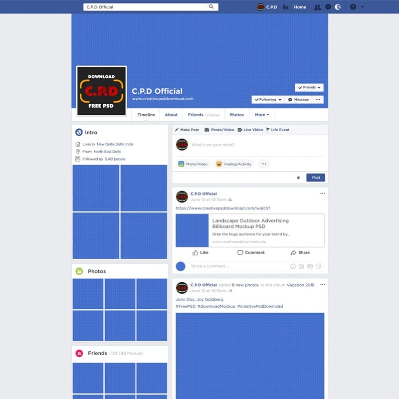 Facebook Page, Cover, Post Mockup Fully Editable PSD