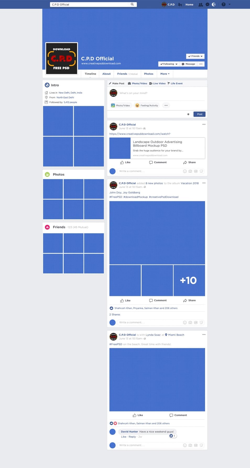 Facebook Page, Cover, Post Mockup Fully Editable PSD