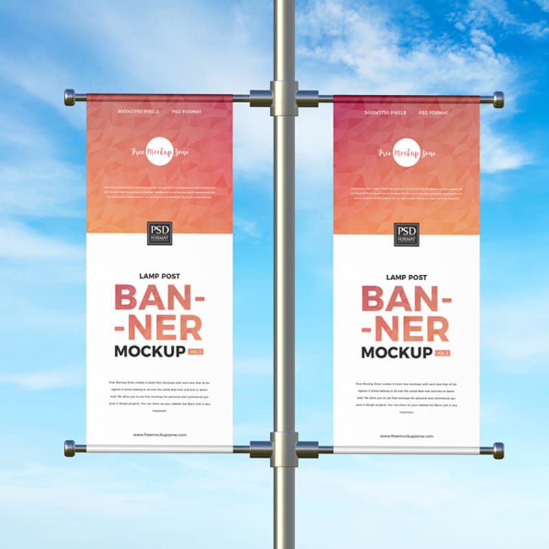 Free Advertising Lamp Post Banner Mockup