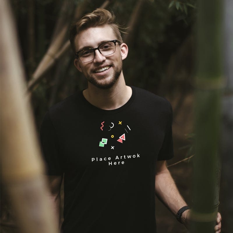 Free Boy Wearing Black T-Shirt Mockup
