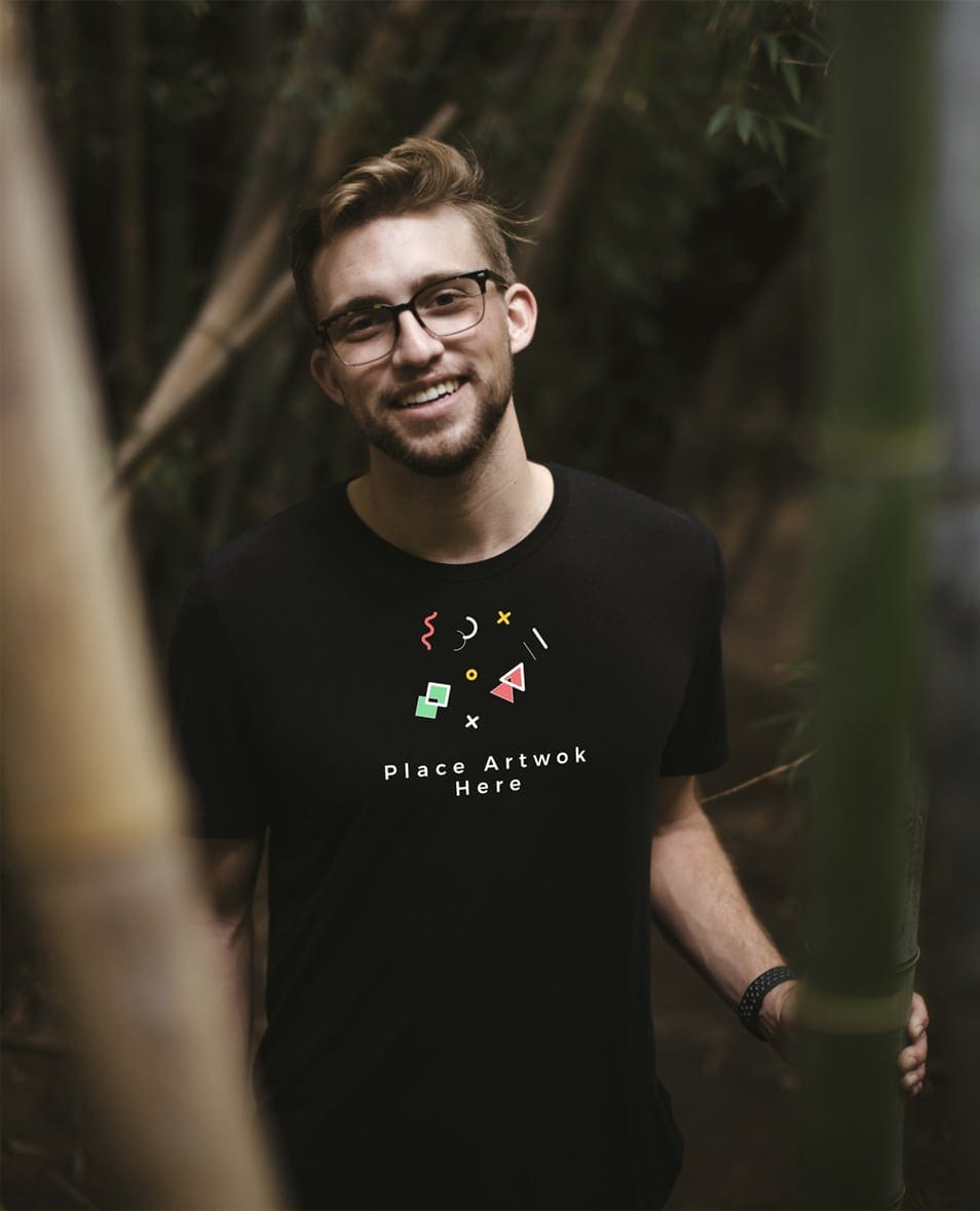 Free Boy Wearing Black T-Shirt Mockup
