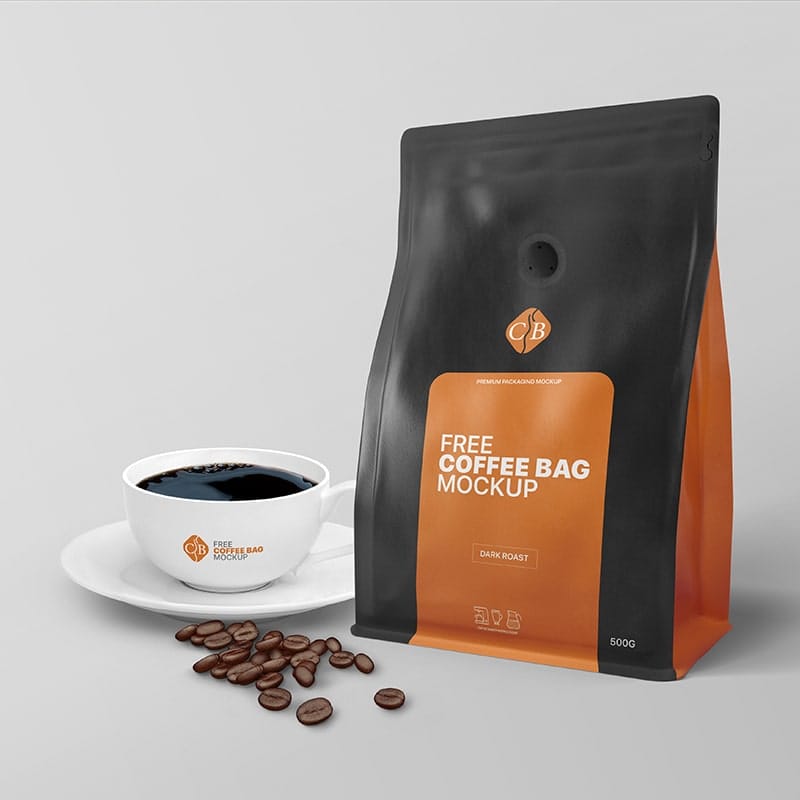Free Coffee Bag Packaging Mockup