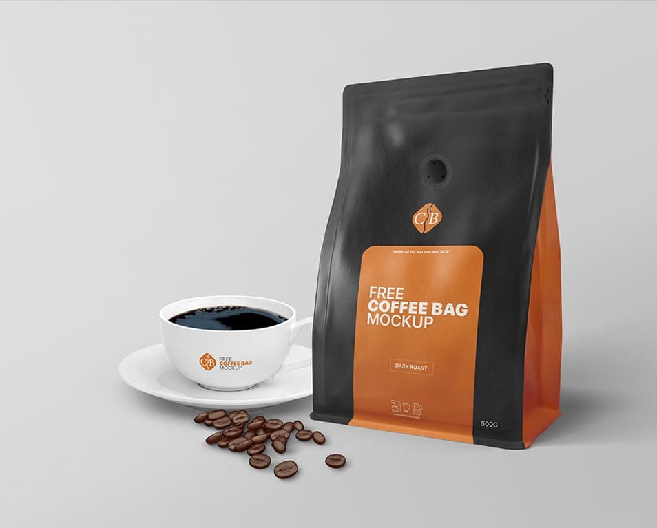 Free Coffee Bag Packaging Mockup