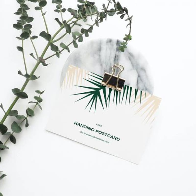 Free Hanging Postcard Mockup