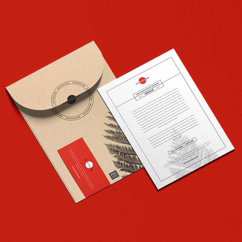 Free Kraft Envelope With Invitation Mockup