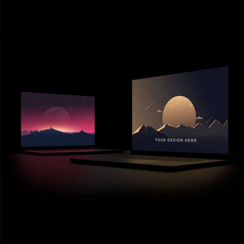 Free Laptop / Notebook in Darkness Mockup PSD