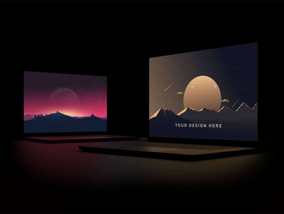Free Laptop / Notebook in Darkness Mockup PSD