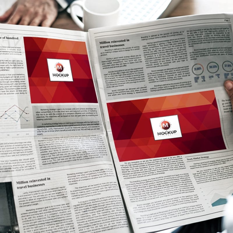 Free Man Reading Multiple Ads Newspaper Mockup