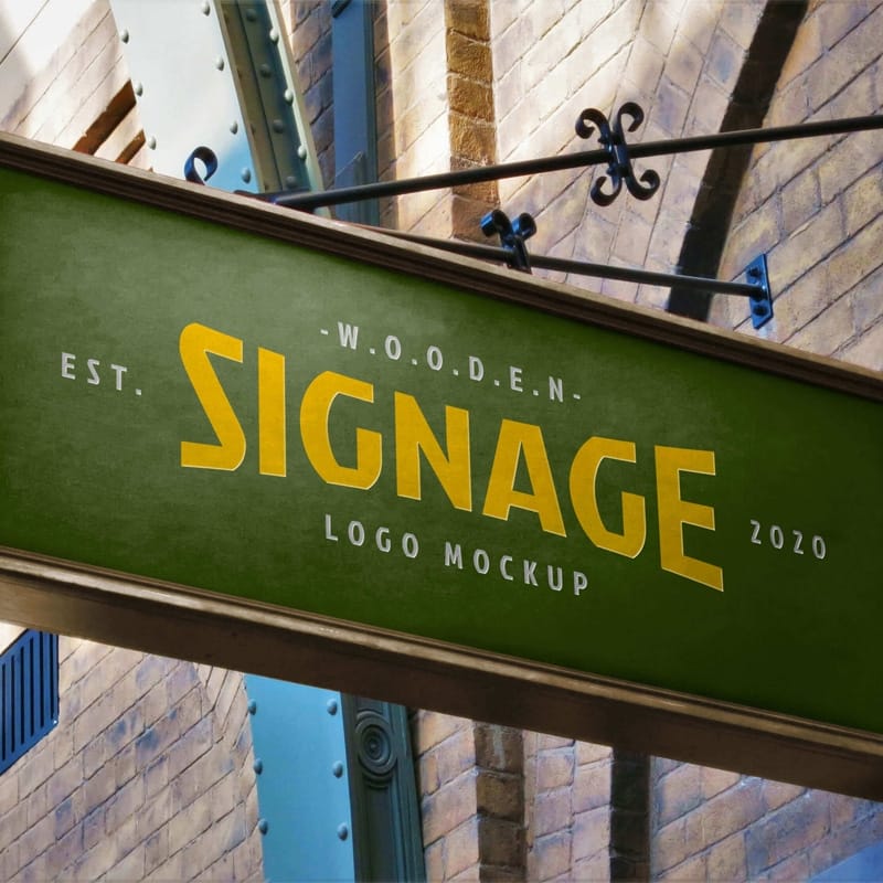 Free Rectangle Wall Mounted Wooden Signage Mockup PSD