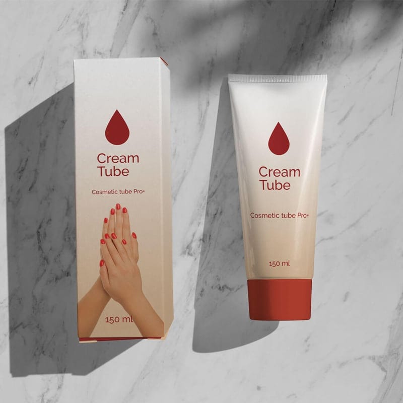 Free Shadow Cream Tube & Box Packaging Mockup PSD