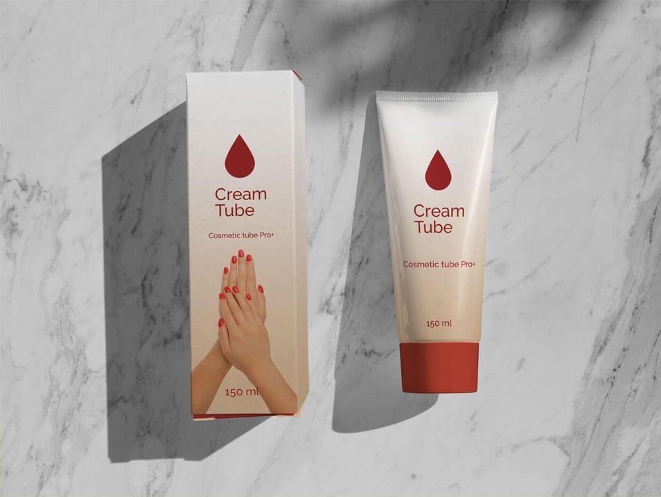 Free Shadow Cream Tube & Box Packaging Mockup PSD