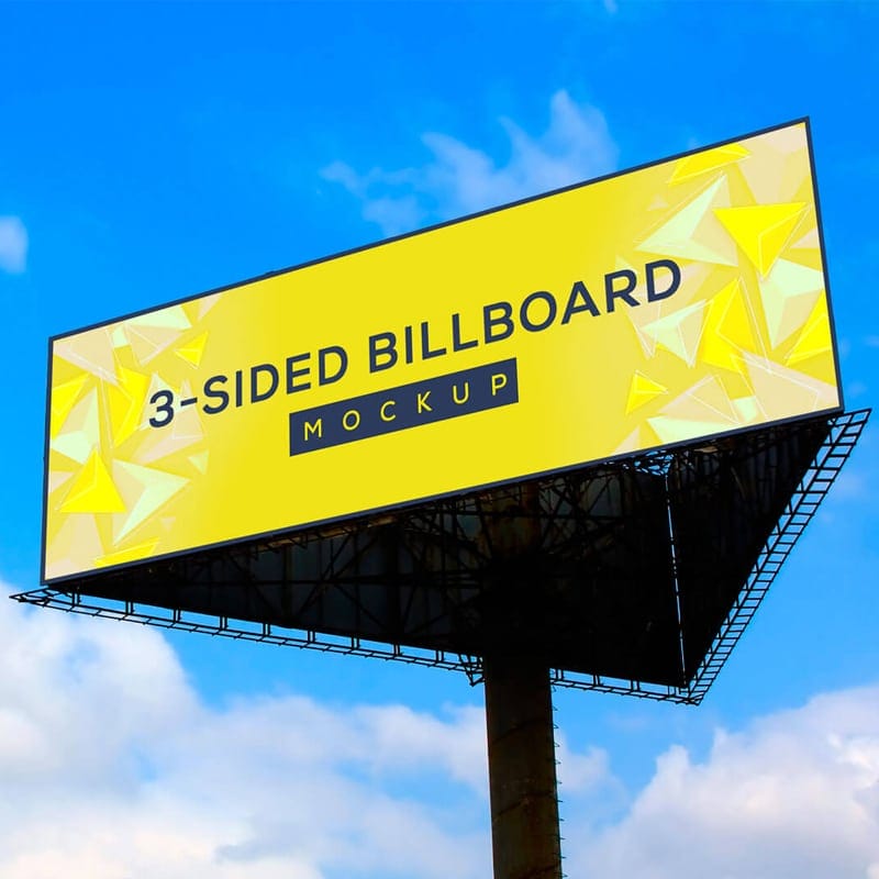 Free Triangle / 3-Sided Unipole Billboard Mockup PSD